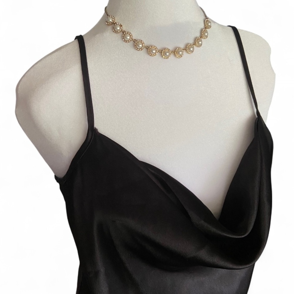 Vintage Y2K Bebe Black Satin Cowl Neck Midi Slip Dress Womens Size Medium